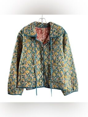 SUNSHINE TIENDA Quilted Floral Reversible Jacket in Teal & Yellow NWT $225